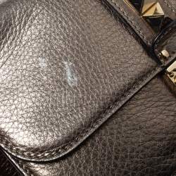 Pre Owned Valentino Metallic Grained Leather Medium Glam Lock Flap Bag