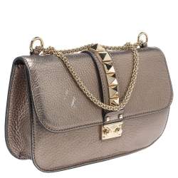 Pre Owned Valentino Metallic Grained Leather Medium Glam Lock Flap Bag
