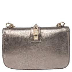Pre Owned Valentino Metallic Grained Leather Medium Glam Lock Flap Bag