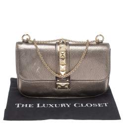 Pre Owned Valentino Metallic Grained Leather Medium Glam Lock Flap Bag