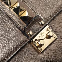 Pre Owned Valentino Metallic Grained Leather Medium Glam Lock Flap Bag