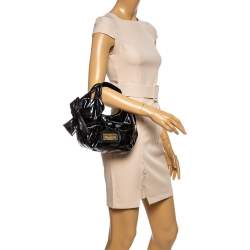Pre Owned Valentino Black Patent Leather Mini Nuage Hobo