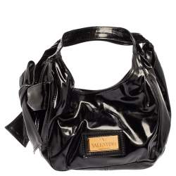 Pre Owned Valentino Black Patent Leather Mini Nuage Hobo