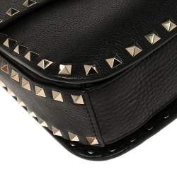Pre Owned Valentino Black Leather Rockstud Flap Shoulder Bag