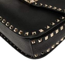 Pre Owned Valentino Black Leather Rockstud Flap Shoulder Bag