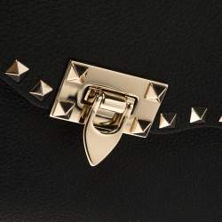 Pre Owned Valentino Black Leather Rockstud Flap Shoulder Bag