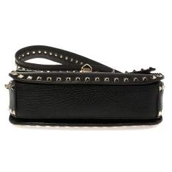 Pre Owned Valentino Black Leather Rockstud Flap Shoulder Bag