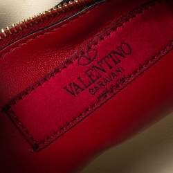 Pre Owned Valentino Off White Quilted Leather Medium Hibiscus Embroidery Rockstud Spike Shoulder Bag