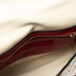 Pre Owned Valentino Off White Quilted Leather Medium Hibiscus Embroidery Rockstud Spike Shoulder Bag