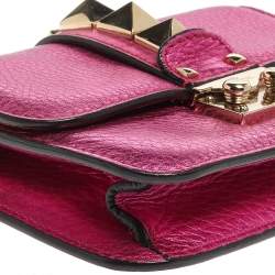 Pre Owned Valentino Metallic Pink Leather Mini Rockstud Lock Flap Crossbody Bag