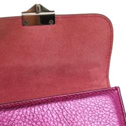 Pre Owned Valentino Metallic Pink Leather Mini Rockstud Lock Flap Crossbody Bag