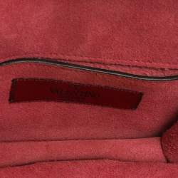 Pre Owned Valentino Metallic Pink Leather Mini Rockstud Lock Flap Crossbody Bag