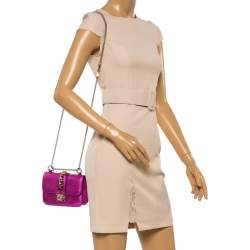 Pre Owned Valentino Metallic Pink Leather Mini Rockstud Lock Flap Crossbody Bag