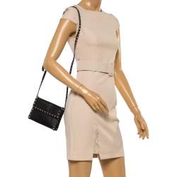 Pre Owned Valentino Black Leather Rockstud Crossbody Bag