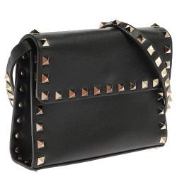 Pre Owned Valentino Black Leather Rockstud Crossbody Bag