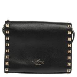 Pre Owned Valentino Black Leather Rockstud Crossbody Bag
