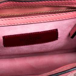 Pre Owned Valentino Pink Embroidered Embellished Leather Small Rockstud Glam Lock Flap Bag