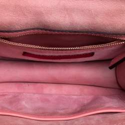 Pre Owned Valentino Pink Embroidered Embellished Leather Small Rockstud Glam Lock Flap Bag