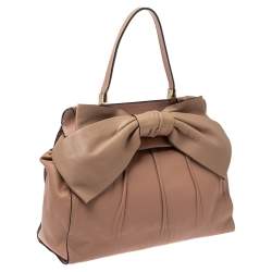 Pre Owned Valentino Peach/Beige Leather Aphrodite Bow Bag