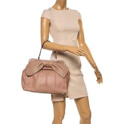 Pre Owned Valentino Peach/Beige Leather Aphrodite Bow Bag