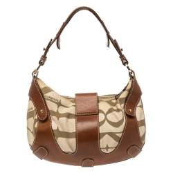 Valentino Brown/Cream Canvas and Leather Hobo