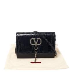 Pre Owned Valentino Blue Python VCASE With Swarovski Crystals Logo Shoulder Bag