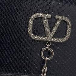 Pre Owned Valentino Blue Python VCASE With Swarovski Crystals Logo Shoulder Bag