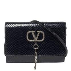 Pre Owned Valentino Blue Python VCASE With Swarovski Crystals Logo Shoulder Bag