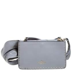 Pre Owned Valentino Grey Leather Mini Rockstud Ruffle Strap Bag