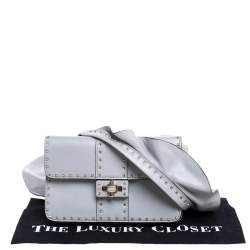 Pre Owned Valentino Grey Leather Mini Rockstud Ruffle Strap Bag