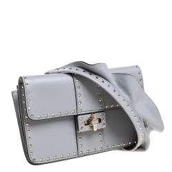 Pre Owned Valentino Grey Leather Mini Rockstud Ruffle Strap Bag