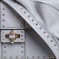 Pre Owned Valentino Grey Leather Mini Rockstud Ruffle Strap Bag