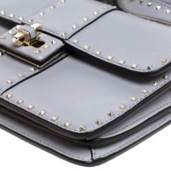 Pre Owned Valentino Grey Leather Mini Rockstud Ruffle Strap Bag