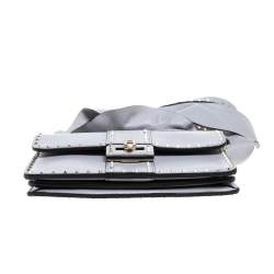 Pre Owned Valentino Grey Leather Mini Rockstud Ruffle Strap Bag