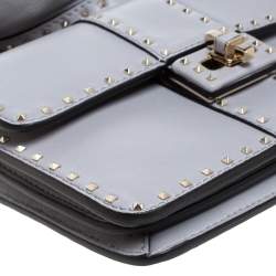 Pre Owned Valentino Grey Leather Mini Rockstud Ruffle Strap Bag