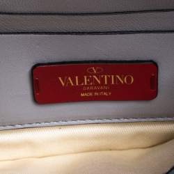 Pre Owned Valentino Grey Leather Mini Rockstud Ruffle Strap Bag