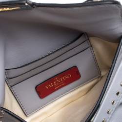 Pre Owned Valentino Grey Leather Mini Rockstud Ruffle Strap Bag