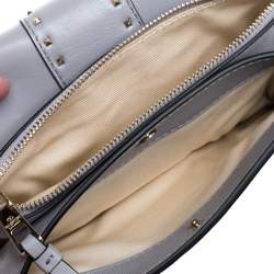 Pre Owned Valentino Grey Leather Mini Rockstud Ruffle Strap Bag