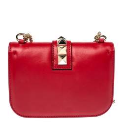 Pre Owned Valentino Red Leather Small Rockstud Glam Lock Flap Bag