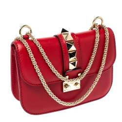 Pre Owned Valentino Red Leather Small Rockstud Glam Lock Flap Bag
