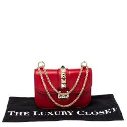 Pre Owned Valentino Red Leather Small Rockstud Glam Lock Flap Bag