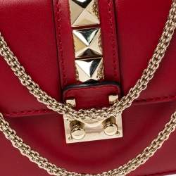 Pre Owned Valentino Red Leather Small Rockstud Glam Lock Flap Bag