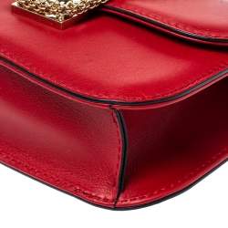 Pre Owned Valentino Red Leather Small Rockstud Glam Lock Flap Bag