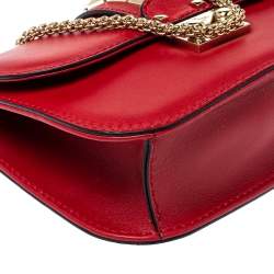 Pre Owned Valentino Red Leather Small Rockstud Glam Lock Flap Bag