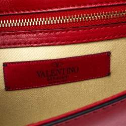Pre Owned Valentino Red Leather Small Rockstud Glam Lock Flap Bag