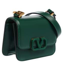 Pre Owned Valentino Jungle Green Leather Micro VSLING Shoulder Bag
