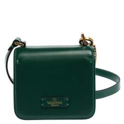 Pre Owned Valentino Jungle Green Leather Micro VSLING Shoulder Bag