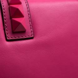 Pre Owned Valentino Neon Pink/White Leather Rockstud Medium Glam Lock Flap Bag