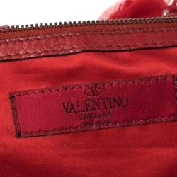 Pre Owned Valentino Red Satin and Leather Crystal Embellished Rosier Tote