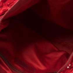 Pre Owned Valentino Red Satin and Leather Crystal Embellished Rosier Tote
